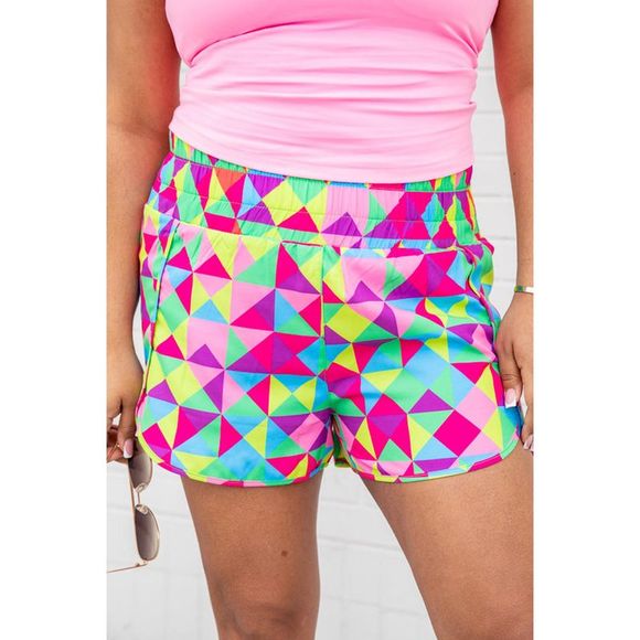 Azura Exchange  Multicolor Geometric High Waisted Athletic Shorts - Picture 4 of 15